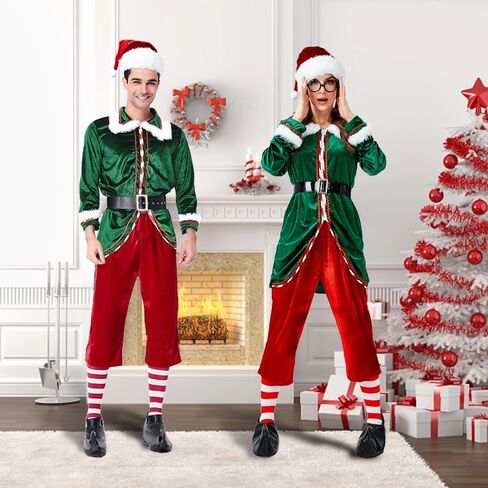 Christmas Elf Costume,6 Piece unisex Elf clothing Suit,Cosplay Party Costume,Adult Santa Outfit Xmas Holiday Party in Saudi Arabia