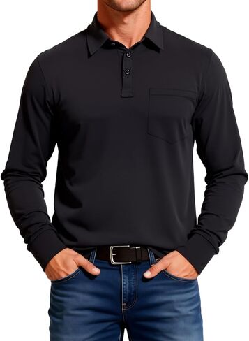 قمصان بولو قطنية بأكمام طويلة وجيب للرجال، قمصان بولو للجولف ذات ياقة متباينة مناسبة للأعمال العادية in Kuwait