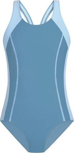 WIQI Girls Swimsuit Athletic Competition Color Block Bathing Suit One Piece Sporty Quick Dry Girls' Swimwear 9-16Y in Saudi Arabia