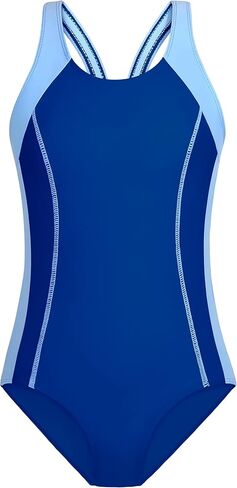 WIQI Girls Swimsuit Athletic Competition Color Block Bathing Suit One Piece Sporty Quick Dry Girls' Swimwear 9-16Y in Saudi Arabia