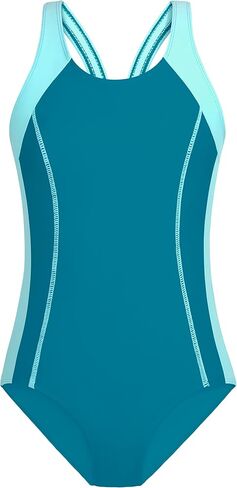 WIQI Girls Swimsuit Athletic Competition Color Block Bathing Suit One Piece Sporty Quick Dry Girls' Swimwear 9-16Y in Saudi Arabia
