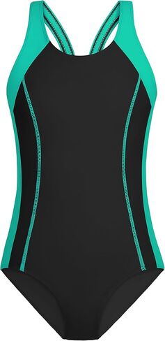 WIQI Girls Swimsuit Athletic Competition Color Block Bathing Suit One Piece Sporty Quick Dry Girls' Swimwear 9-16Y in Saudi Arabia