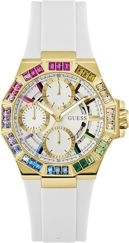 Guess Women's 39mm Watch - White Silicone Strap White Dial Gold Tone Case in Saudi Arabia