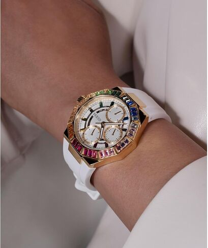 Guess Women's 39mm Watch - White Silicone Strap White Dial Gold Tone Case in Saudi Arabia