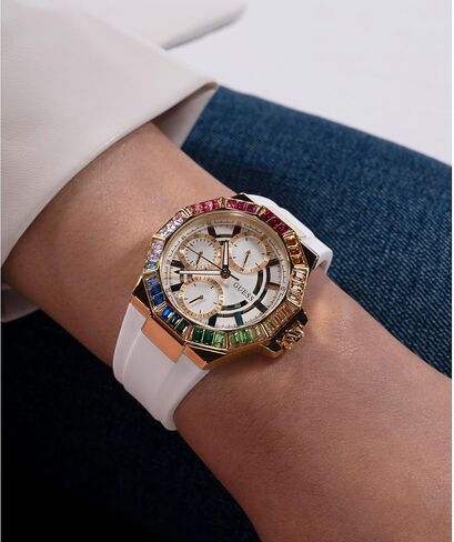 Guess Women's 39mm Watch - White Silicone Strap White Dial Gold Tone Case in Saudi Arabia