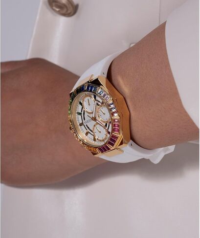 Guess Women's 39mm Watch - White Silicone Strap White Dial Gold Tone Case in Saudi Arabia
