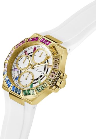 Guess Women's 39mm Watch - White Silicone Strap White Dial Gold Tone Case in Saudi Arabia
