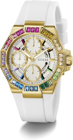Guess Women's 39mm Watch - White Silicone Strap White Dial Gold Tone Case in Saudi Arabia