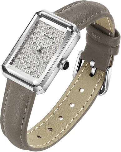 Gosasa Luxury Women's Rectangle Crystal Watch Elegant Quartz Analog Dress Watch with Leather Strap, Sparkling Dial, Lightweight Fashion Gift for Her in Saudi Arabia