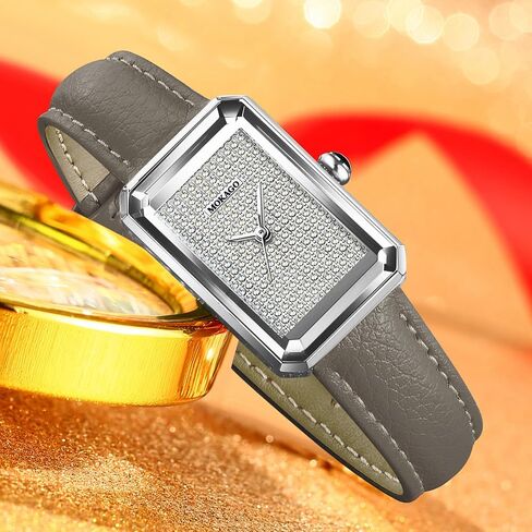 Gosasa Luxury Women's Rectangle Crystal Watch Elegant Quartz Analog Dress Watch with Leather Strap, Sparkling Dial, Lightweight Fashion Gift for Her in Saudi Arabia