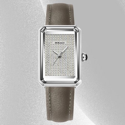 Gosasa Luxury Women's Rectangle Crystal Watch Elegant Quartz Analog Dress Watch with Leather Strap, Sparkling Dial, Lightweight Fashion Gift for Her in Saudi Arabia