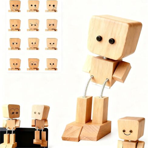 Shaking Wooden Man Figurine,Wooden Figure with Spring Legs, Car Ornaments, Funny Wood Desktop Decor with 12 PCS Expressions,Shaking Feet Wood Car Dashboard Decorations(Beech Wood) in Saudi Arabia
