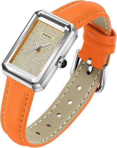 Gosasa Luxury Women's Rectangle Crystal Watch Elegant Quartz Analog Dress Watch with Leather Strap, Sparkling Dial, Lightweight Fashion Gift for Her in Saudi Arabia