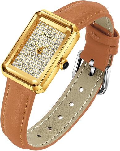 Gosasa Luxury Women's Rectangle Crystal Watch Elegant Quartz Analog Dress Watch with Leather Strap, Sparkling Dial, Lightweight Fashion Gift for Her in Saudi Arabia