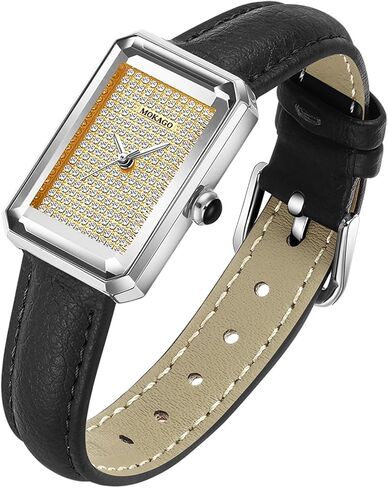 Gosasa Luxury Women's Rectangle Crystal Watch Elegant Quartz Analog Dress Watch with Leather Strap, Sparkling Dial, Lightweight Fashion Gift for Her in Saudi Arabia