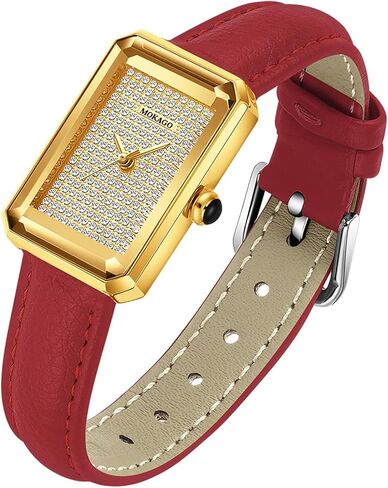 Gosasa Luxury Women's Rectangle Crystal Watch Elegant Quartz Analog Dress Watch with Leather Strap, Sparkling Dial, Lightweight Fashion Gift for Her in Saudi Arabia