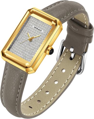Gosasa Luxury Women's Rectangle Crystal Watch Elegant Quartz Analog Dress Watch with Leather Strap, Sparkling Dial, Lightweight Fashion Gift for Her in Saudi Arabia