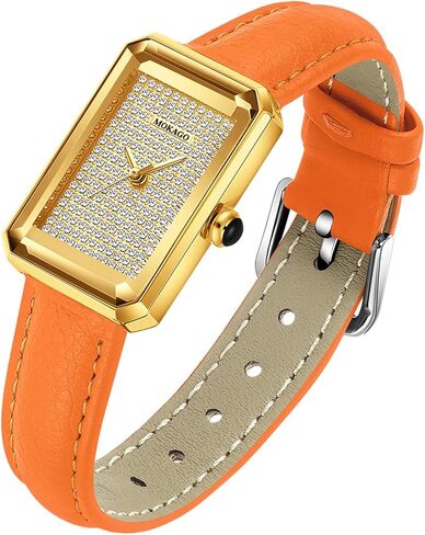 Gosasa Luxury Women's Rectangle Crystal Watch Elegant Quartz Analog Dress Watch with Leather Strap, Sparkling Dial, Lightweight Fashion Gift for Her in Saudi Arabia