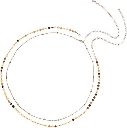 2pcs Waist Chains, Gold Body Chain Sexy Waist Chain Waist Beads Chain Belly Chains Belts Adjustable Belly Chain Gold Jewelry for Women Waist Summer Beach Gift in Saudi Arabia