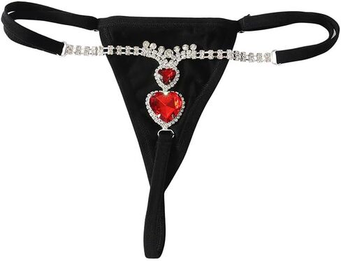 Sexy Red Heart Rhinestone Pendant Thong Panties for Women Stretch Rope Underpants Love Crystal G String Bikini Waist Belly Chain Underwear Body Jewelry Summer Beach Festival Rave Party in Saudi Arabia
