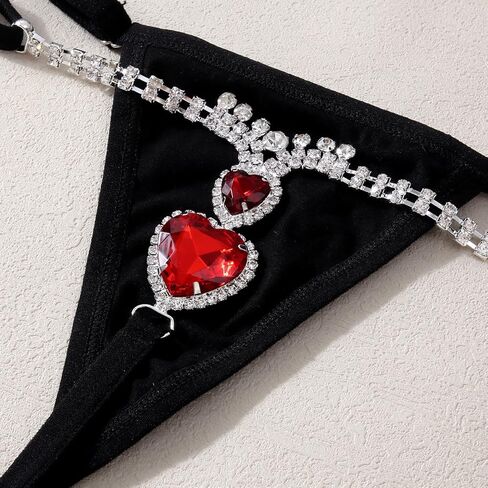 Sexy Red Heart Rhinestone Pendant Thong Panties for Women Stretch Rope Underpants Love Crystal G String Bikini Waist Belly Chain Underwear Body Jewelry Summer Beach Festival Rave Party in Saudi Arabia