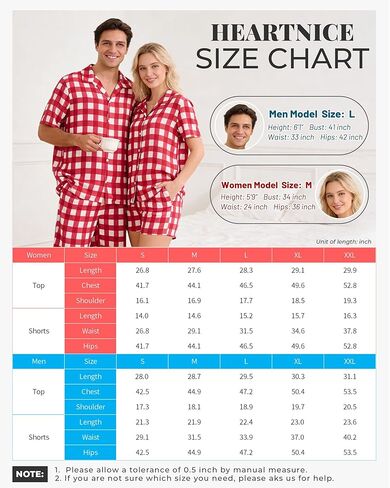 U2SKIIN Matching Pajamas Set for Couples Plaid Button Down Soft Cooling Sleepwear with Pockets Women & Men Short Sleeve in Saudi Arabia