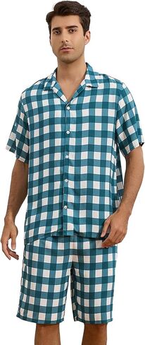 U2SKIIN Matching Pajamas Set for Couples Plaid Button Down Soft Cooling Sleepwear with Pockets Women & Men Short Sleeve in Saudi Arabia