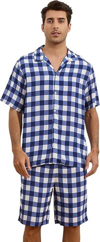 U2SKIIN Matching Pajamas Set for Couples Plaid Button Down Soft Cooling Sleepwear with Pockets Women & Men Short Sleeve in Saudi Arabia
