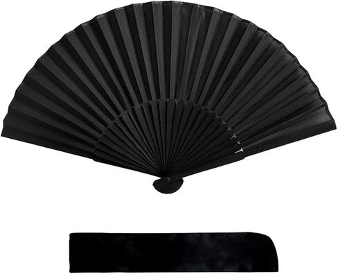 Black Folding Hand Fan, Classic Fabric, Chinese Spanish Style for Performance & Decor in Saudi Arabia