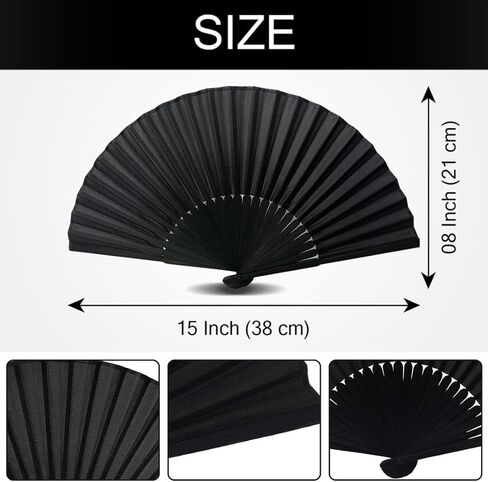 Black Folding Hand Fan, Classic Fabric, Chinese Spanish Style for Performance & Decor in Saudi Arabia