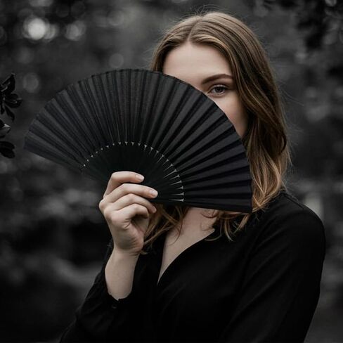 Black Folding Hand Fan, Classic Fabric, Chinese Spanish Style for Performance & Decor in Saudi Arabia