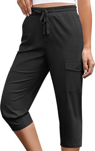 GRAPENT Capri Pants for Women Cargo Elastic Waist Pull On Drawstring Summer Casual Capris Cotton Chino Cropped Pants in Saudi Arabia