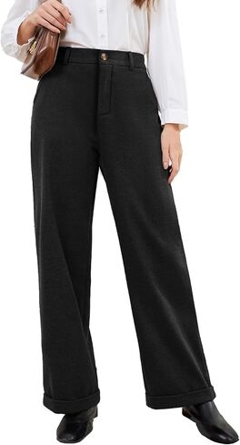 Women Plaid Dress Pants High Waisted Wide Leg Pants Fleece Pants for Women Stretchy Fall Trousers in Saudi Arabia