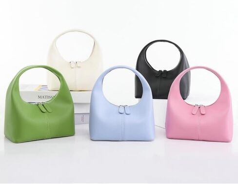 Women's Mini Genuine Leather Dumpling Clutch, Top Handle Tote with Zipper, Trendy Solid Color Satchel Purse in Saudi Arabia