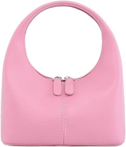 Women's Mini Genuine Leather Dumpling Clutch, Top Handle Tote with Zipper, Trendy Solid Color Satchel Purse in Saudi Arabia