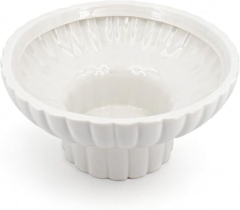 8 Inch White Ceramic Pedestal Bowl, Fluted Footed Fruit & Key Bowl for Entryway Table Decor, Modern Home Organizer as Catch All Bowl, Decorative Centerpiece for Kitchen Counter in Saudi Arabia