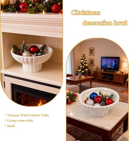 8 Inch White Ceramic Pedestal Bowl, Fluted Footed Fruit & Key Bowl for Entryway Table Decor, Modern Home Organizer as Catch All Bowl, Decorative Centerpiece for Kitchen Counter in Saudi Arabia