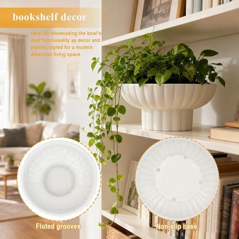 8 Inch White Ceramic Pedestal Bowl, Fluted Footed Fruit & Key Bowl for Entryway Table Decor, Modern Home Organizer as Catch All Bowl, Decorative Centerpiece for Kitchen Counter in Saudi Arabia