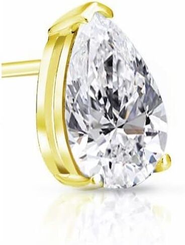 1/3 to 3/4 Carat Lab Grown Diamond Pear Shape Single Stud Earring in 14k White or Yellow Gold (VS-SI, cttw) V-End Prong Screw Back by Diamond Wish in Saudi Arabia