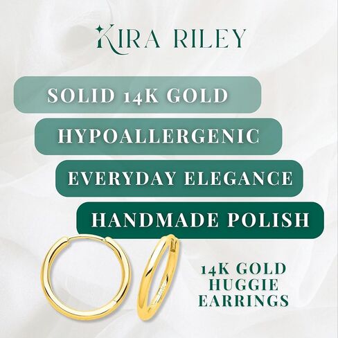 2-Pair Bundle – 13mm & 15mm 14k Solid Yellow Gold Huggie Hoop Earrings for Women & Men – Real Gold, Hypoallergenic, Everyday Hoops Set (13mm, 15mm) in Kuwait