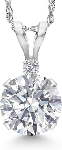 Gem Stone King 14K White Gold Lab Grown Diamond Pendant Necklace for Women | 0.76 Cttw | Gemstone April Birthstone | Round 6MM | DEF Color | VVS-VS Clarity | With 18 Inch Chain in Saudi Arabia