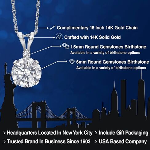 Gem Stone King 14K White Gold Lab Grown Diamond Pendant Necklace for Women | 0.76 Cttw | Gemstone April Birthstone | Round 6MM | DEF Color | VVS-VS Clarity | With 18 Inch Chain in Saudi Arabia