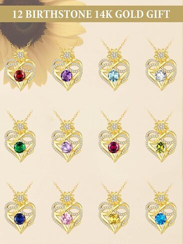 14K Gold Sunflower Birthstone Necklace for Women Infinity Love Heart Necklace Christmas Valentines Mothers Day Anniversary Birthday Gifts for Her Mom Wife Girlfriend Daughter in Saudi Arabia