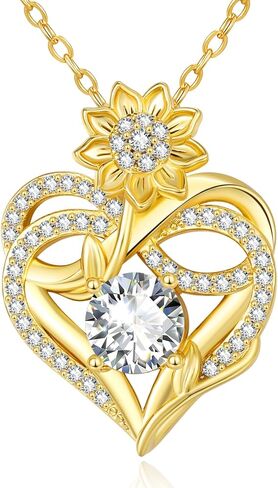 14K Gold Sunflower Birthstone Necklace for Women Infinity Love Heart Necklace Christmas Valentines Mothers Day Anniversary Birthday Gifts for Her Mom Wife Girlfriend Daughter in Saudi Arabia