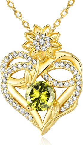 14K Gold Sunflower Birthstone Necklace for Women Infinity Love Heart Necklace Christmas Valentines Mothers Day Anniversary Birthday Gifts for Her Mom Wife Girlfriend Daughter in Saudi Arabia
