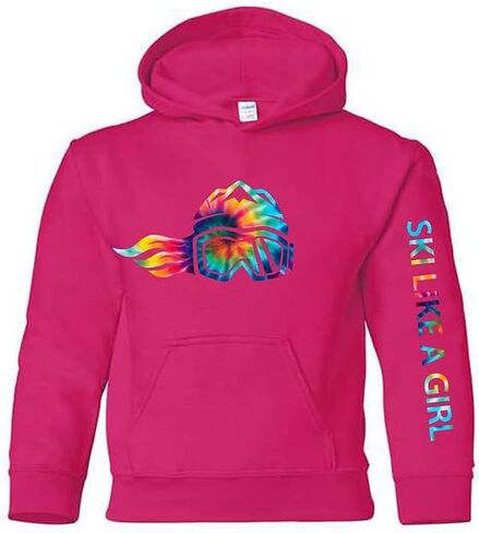 Ski Like A Girl Youth Girls Hoodie Pink Tie-Dye (Ages 6-14) in Saudi Arabia