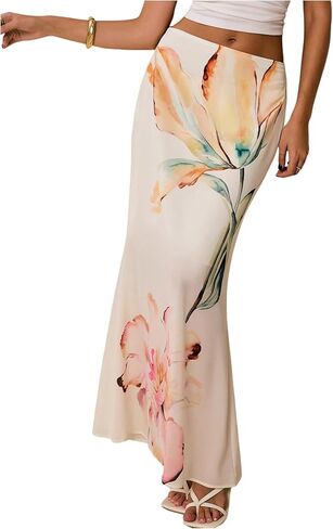 Milumia Women's Floral Print Mesh Long Skirt Bodycon Fishtail Flowy Summer Maxi Skirts in Saudi Arabia