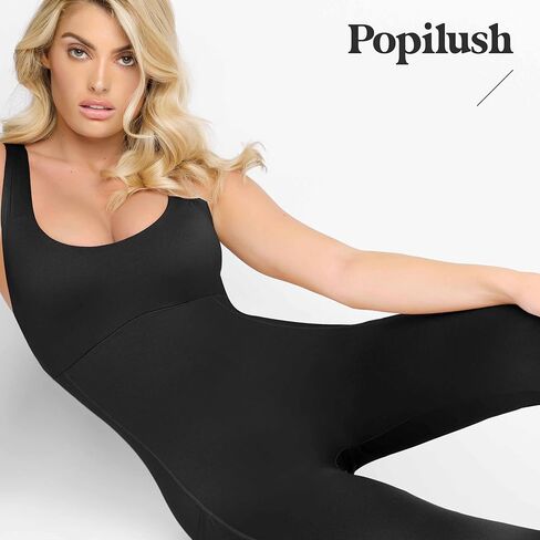 Popilush Shapewear Workout Jumpsuit for Women - Built In Shapewear Square Neck Romper with Pocket Bodysuit for Women in Saudi Arabia