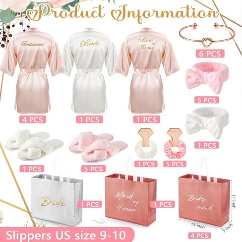 36 Pcs Bride Bridesmaid Robes Set of 6 Bridal Party Silk Satin Robes for Wedding Bachelorette Party Gifts(White,Pink) in Saudi Arabia