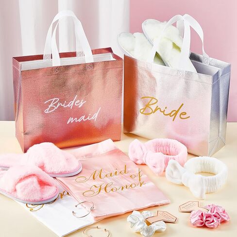36 Pcs Bride Bridesmaid Robes Set of 6 Bridal Party Silk Satin Robes for Wedding Bachelorette Party Gifts(White,Pink) in Saudi Arabia